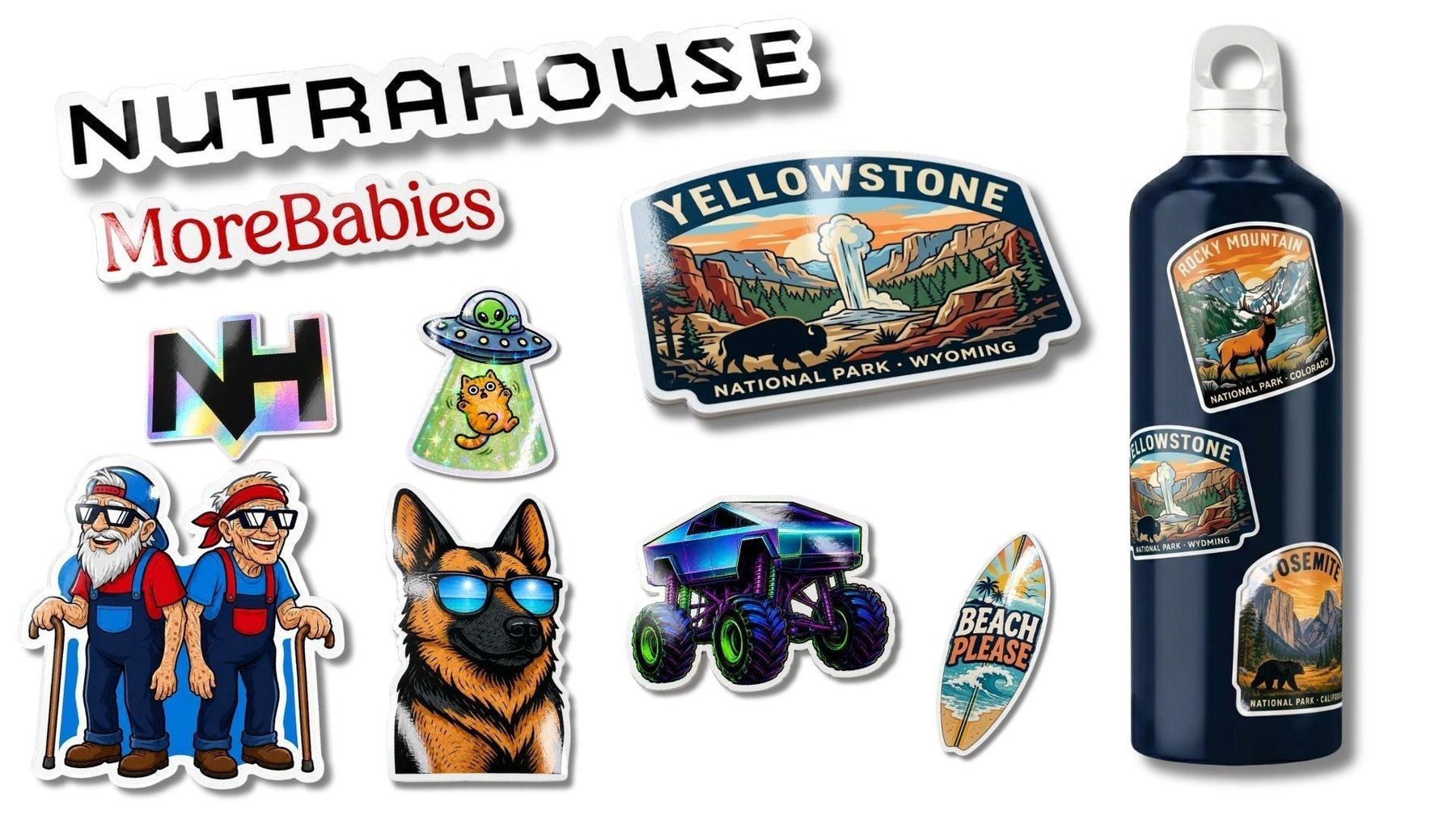 a collection of different custom stickers printed by TapeDudes