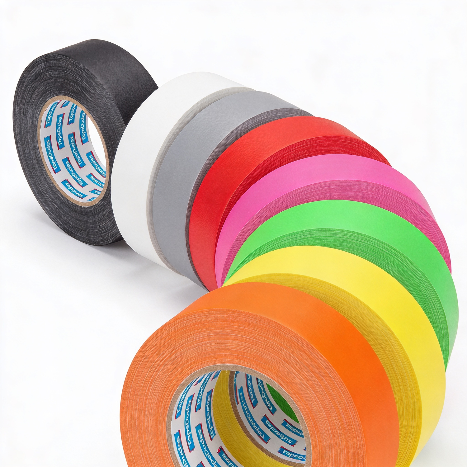 8 rolls of gaffer tapes. They're matte, non-reflective, and somre are flourescent colors, others are black, white, and grey.