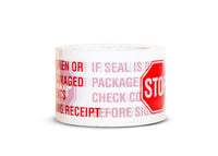 White package with "STOP" red warning label on a white background