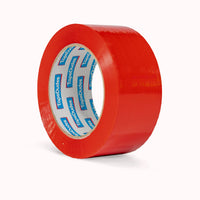 a roll of a 2 inch red packing tape